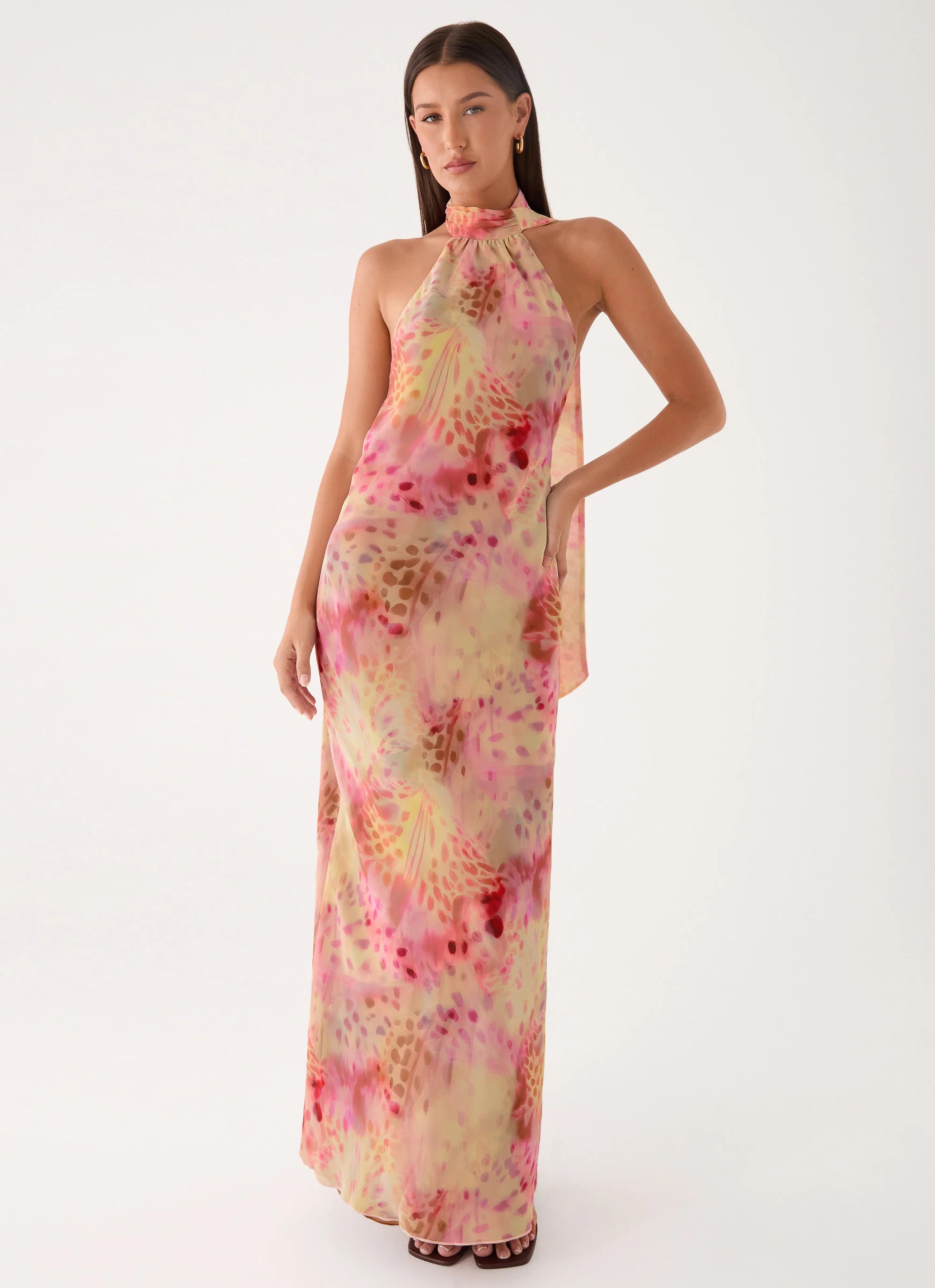 Keena Chiffon Scarf Maxi Dress - Botanic Cheetah